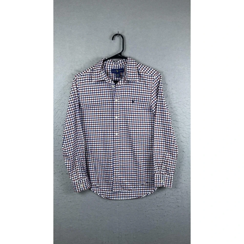 Ralph Lauren Shirt Boys Large Red Blue Plaid Button‎ Down Long Sleeve